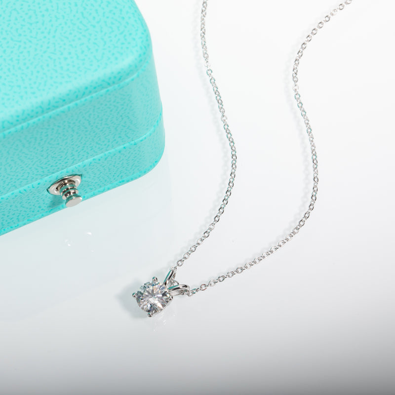Moissanite Solitaire Necklace | 1CT Round - Cut Gemstone in Sterling Silver