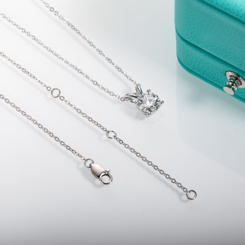 Moissanite Solitaire Necklace | 1CT Round - Cut Gemstone in Sterling Silver