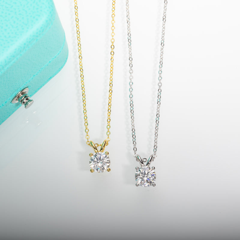 Moissanite Solitaire Necklace | 1CT Round - Cut Gemstone in Sterling Silver