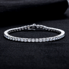 S925 Silver H-Color Mozambique 3.0mm Full Body Bracelet with 8-shaped Buckle