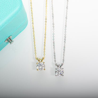 Moissanite Solitaire Necklace | 1CT Round - Cut Gemstone in Sterling Silver