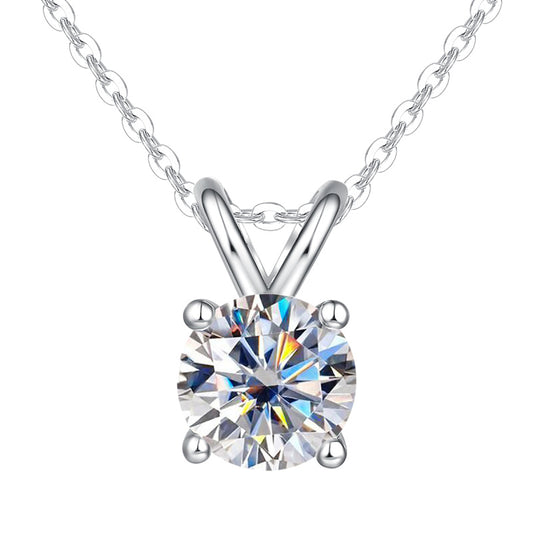 Moissanite Solitaire Necklace | 1CT Round - Cut Gemstone in Sterling Silver
